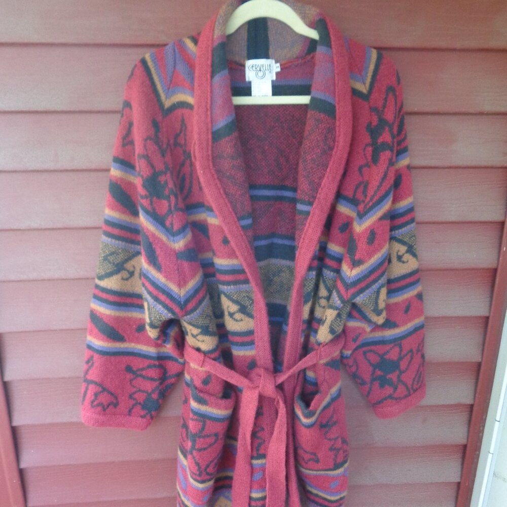 Vintage Cervelle Aztec Southwestern Long Cardigan Sweater Jacket - M
